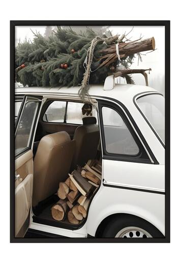 Postifull Holiday Car New Year Painting, Black Frame and Poster, Vertical Wall Painting Comfort Series No:108473