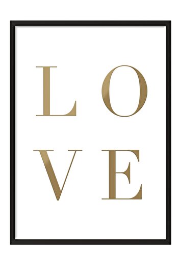 Postifull Gold Love Framed Painting, Black Frame and Poster, Vertical Wall Painting Comfort Series No:108381