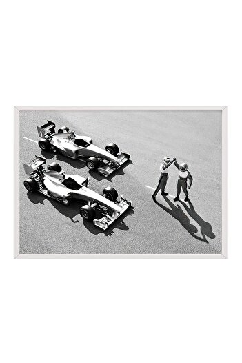 Postifull Race Winning Framed Painting, White Frame and Poster, Horizontal Wall Painting Comfort Series No:108392