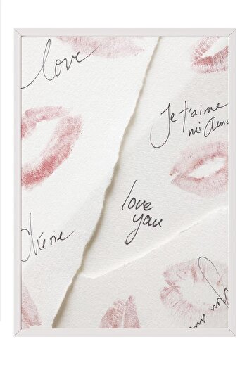 Postifull Love Letters Framed Painting, White Frame and Poster, Vertical Wall Painting Comfort Series No:108432