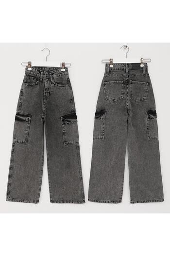 WANEX Girl's Wide Leg Jeans with Cargo Pockets - G-622 - Gray