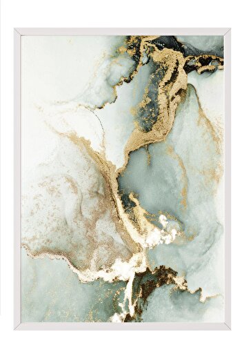 Postifull Abstract Green Marble No2 Framed Painting, Vertical Wall Painting Comfort Series No:108453