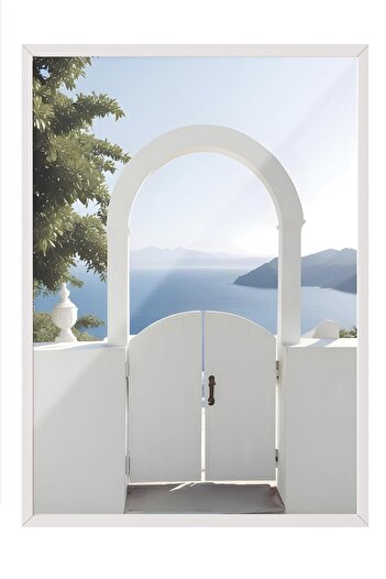 Postifull Mediterranean Portal Framed Painting, Vertical Wall Painting Comfort Series No:108480