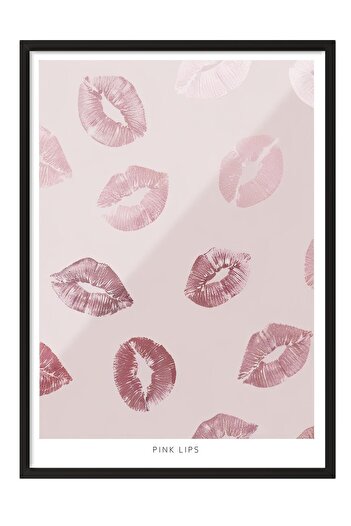 Postifull Glossy Lips Framed Painting, Black Frame and Poster, Vertical Wall Painting Comfort Series No:108382