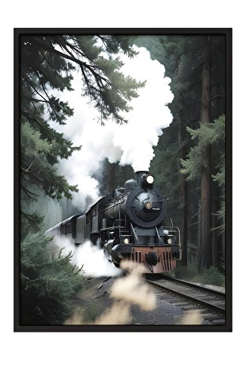 Postifull Magical Steam Train Framed Painting, Vertical Wall Painting Comfort Series No:108497