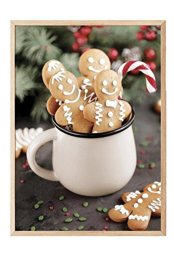 Postifull Gingerbread Cookies Framed Painting, Wooden Frame and Poster, Wall Painting Comfort Series No:108515
