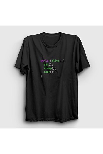 Presmono Unisex Siyah Eat Sleep Code Repeat Developer Yazılımcı T-shirt 332110tt