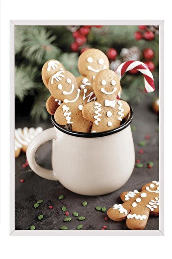 Postifull Gingerbread Cookies Framed Painting, White Frame and Poster, Wall Painting Comfort Series No:108515
