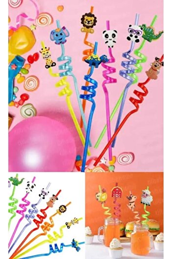 Online Kapında 6 Pieces Cute Emoji Cocktail Plastic Straw and 6 Glass Straw +1 Cleaning Brush