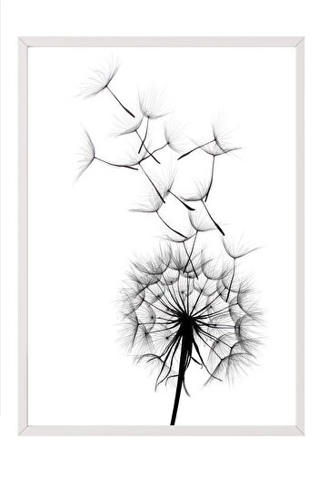 Postifull Dandelion Wish Framed Painting, White Frame and Poster, Wall Painting Comfort Series No:108520