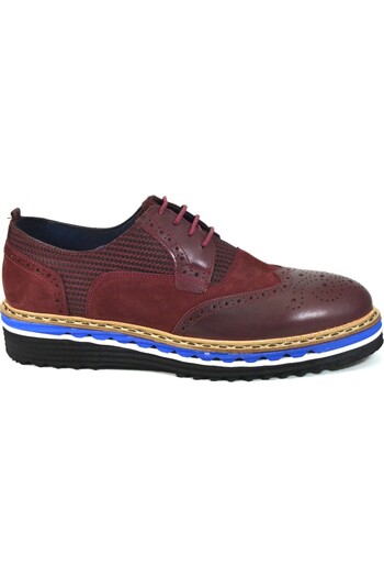 KOMCERO 2636 Genuine Leather Navy Blue & Claret Red High Sole Casual Men's Shoes