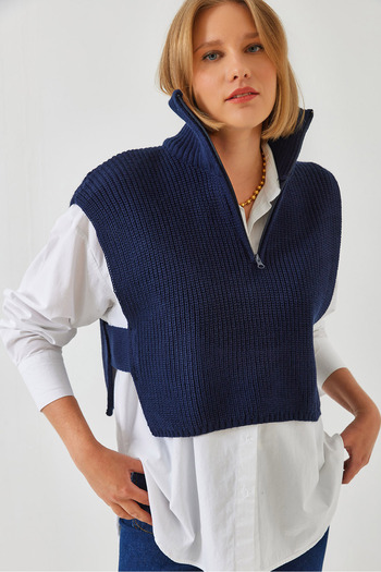 Bianco Lucci Women's Zippered Knitwear Sweater 60261018
