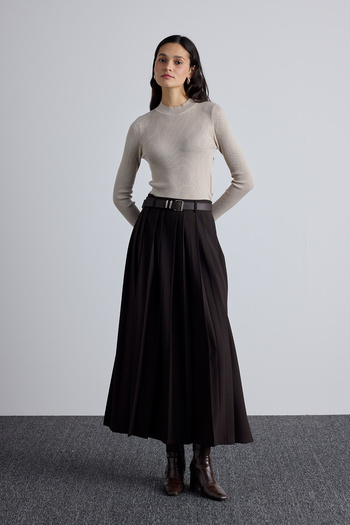 Manuka Bitter Brown Wide Pleated Skirt