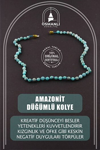 OSMANLI DOĞAL TAŞ Sertifikalı Amazonit Doğaltaş Düğümlü Kolye 6 Mm, M017