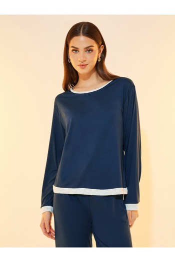 Take Two By Styli Solid Long Sleeve Knitted T-Shirt & Pyjama Set