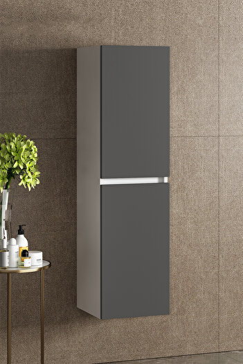 ÖZCEDEN Yıldız 35*130 cm Beyaz-Antrasit Gri Mat MDF Asma Banyo Boy Dolabı