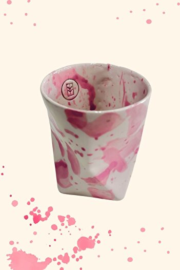 Mim and More Özel Tasarım Pembe Desenli El Yapımı Seramik Bardak
