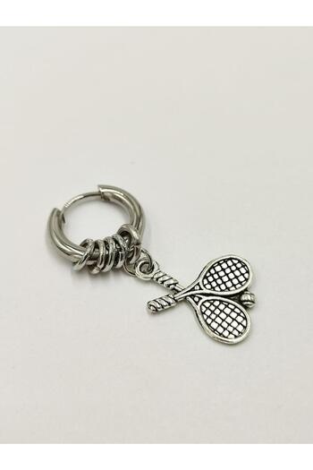 Sanalbolluk Tennis Racket and Ball Men's Steel Earrings