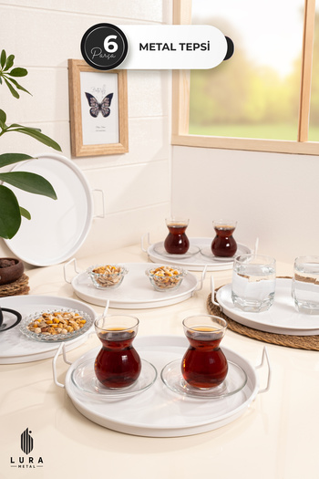 Skygo Set of 6 Vera White Metal Tea and Coffee Presentation Trays - 25 cm Minimalist and Aesthetic Design