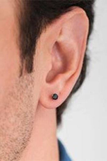 Sanalbolluk Men's Steel Earrings with Black Stones