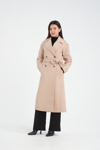 Soydan Güner Oversize Double Breasted Raglan Sleeve Mid Length (120 CM) Coat Beige 1280