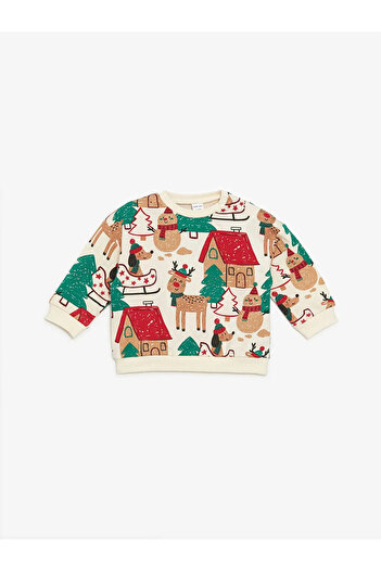 LC Waikiki Lcw Ecru Christmas Themed Baby Boy Tracksuit Set