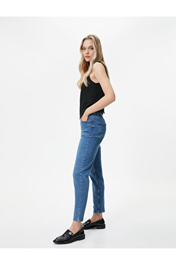 Koton Džíny Slim Fit s vysokým pasem Uvolněný střih Skinny Crop Nohavice Pružná bavlna - Mom Jean