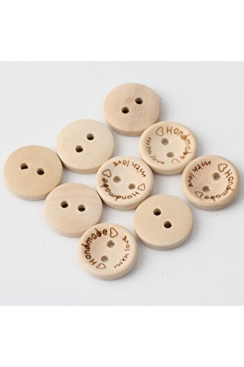 İthal 100 Pieces 20 Mm Handmade Written Round Wooden Button