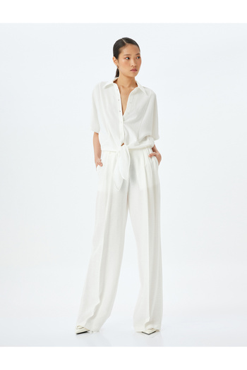 Koton Classic Lapel Front Tie Detail Short Sleeve Shirt