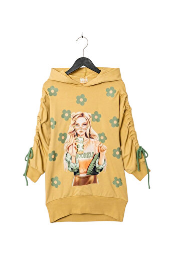 Moonstar Girls Hooded Digital Print Sleeves Drawstring Sports Tunic Dress