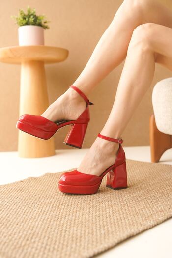 MODAADAM Red Patent Leather Gander Platform Women's Heeled Shoes