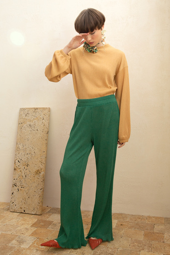 ALLDAY Green Pleated Wide Leg Elastic Waist Trousers