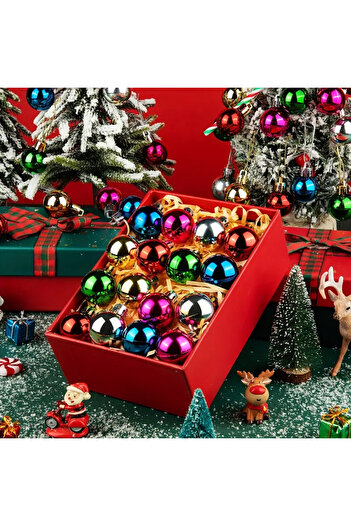 hediyeofisi 12 Pieces Cici Ball Bright Christmas Pine Tree Ornament Decor Ornament Set 3cm