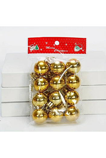 hediyeofisi 12’li Altın Renk 3 cm Yılbaşı Ağacı Süsü Top Seti - Parlak Mini Yılbaşı Topları-Noel Topları
