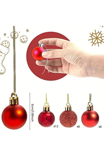 hediyeofisi 12 Pieces Cici Ball Bright Christmas Pine Tree Ornament Decor Ornament Set 3cm