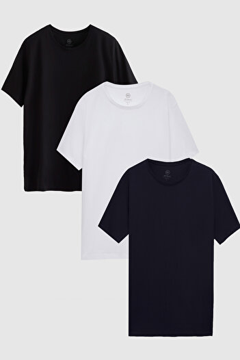 D'S Damat Μπλουζάκι Ds Damat Slim Fit Μαύρο/Λευκό/Μπλε Navy 3 τεμαχίων