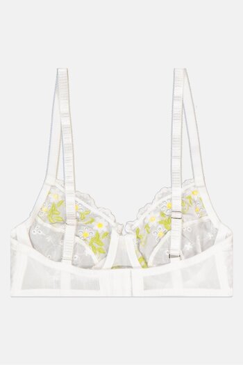 Lost Ink Women Embroidered Non Padded Wired Bra, White Combo