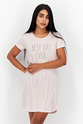 Rae dunn Women Polkadots Short Sleeves Sleepwear Dress, Dusty Pink