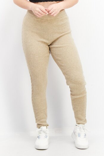 Guess Women Regular Fit Cable Knit Stretchable Pants, Beige