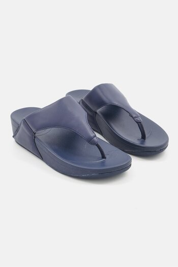 XOXO Women Leather Upper Slip On Casual Slippers, Navy