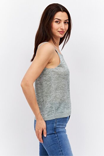 Esprit Women Square Neck Sleeveless Heather Tank Top, Green