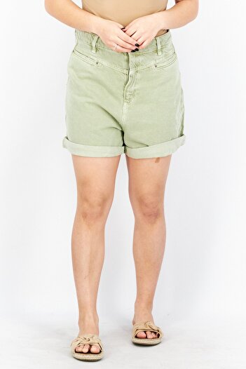 Esprit Women Washed Denim Shorts, Olive