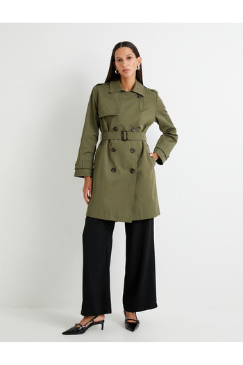 Koton Trench Coat Double Breasted Buttoned Pocket Windbreaker Detailed
