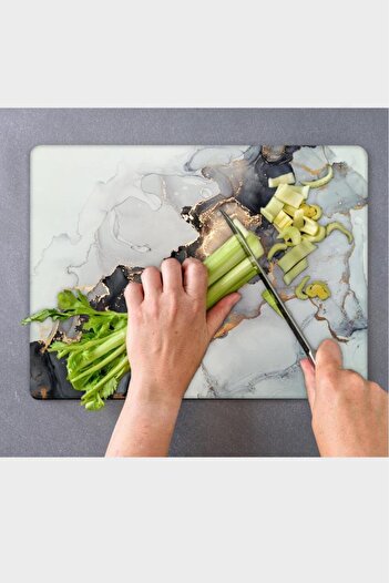 Saban 20X30 cm Black Gilded Glass Cutting Board - Marble