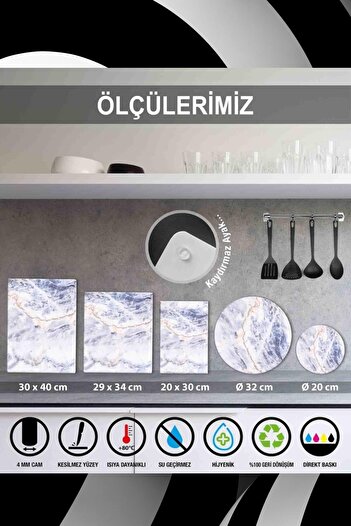Saban 30x40 Cm Cam Kesme Tahtası Tablo Desenli
