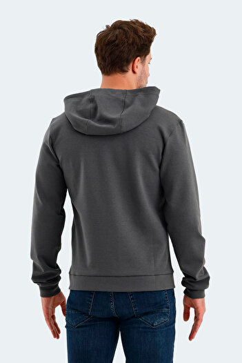Slazenger Venda Men's Zippered Hooded Dark Gray Sweatshirt with Pockets