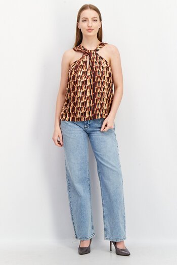 Joie Women Crisscross Neck Sleeveless Allover Print Top, Maroon Combo