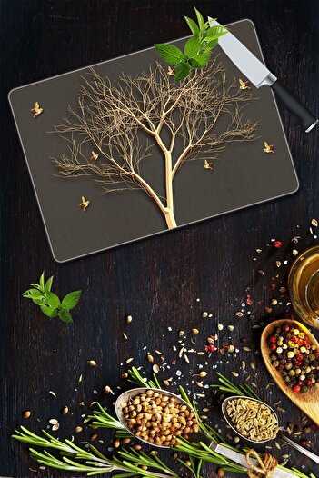 Saban 30X40 cm Gold Tree Patterned Glass Cutting Board