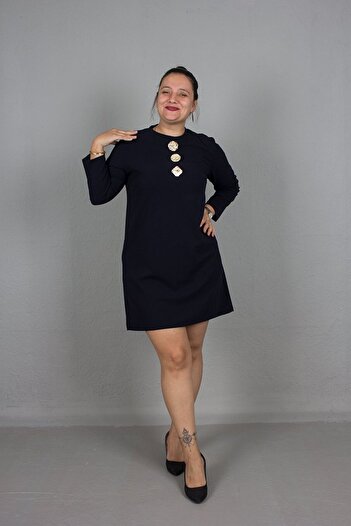 Truva XXL Plus Size Knee Length Crepe Fabric Buckle Detail Dress