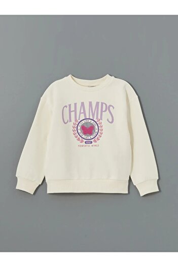 LC Waikiki LCW Kids Ecru Crew Neck Γυναικεία Παιδική Χοντρή Φούτερ